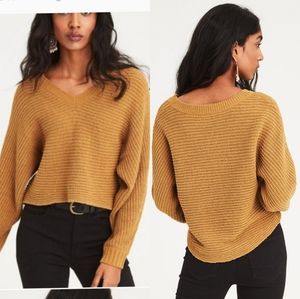 American Eagle Mustard Knit V Neck Sweater Cropped